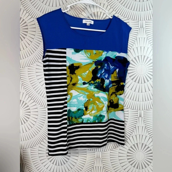 Calvin Klein Women’s Sleeveless Mix Media Blouse Size Small‎ - Picture 1 of 4